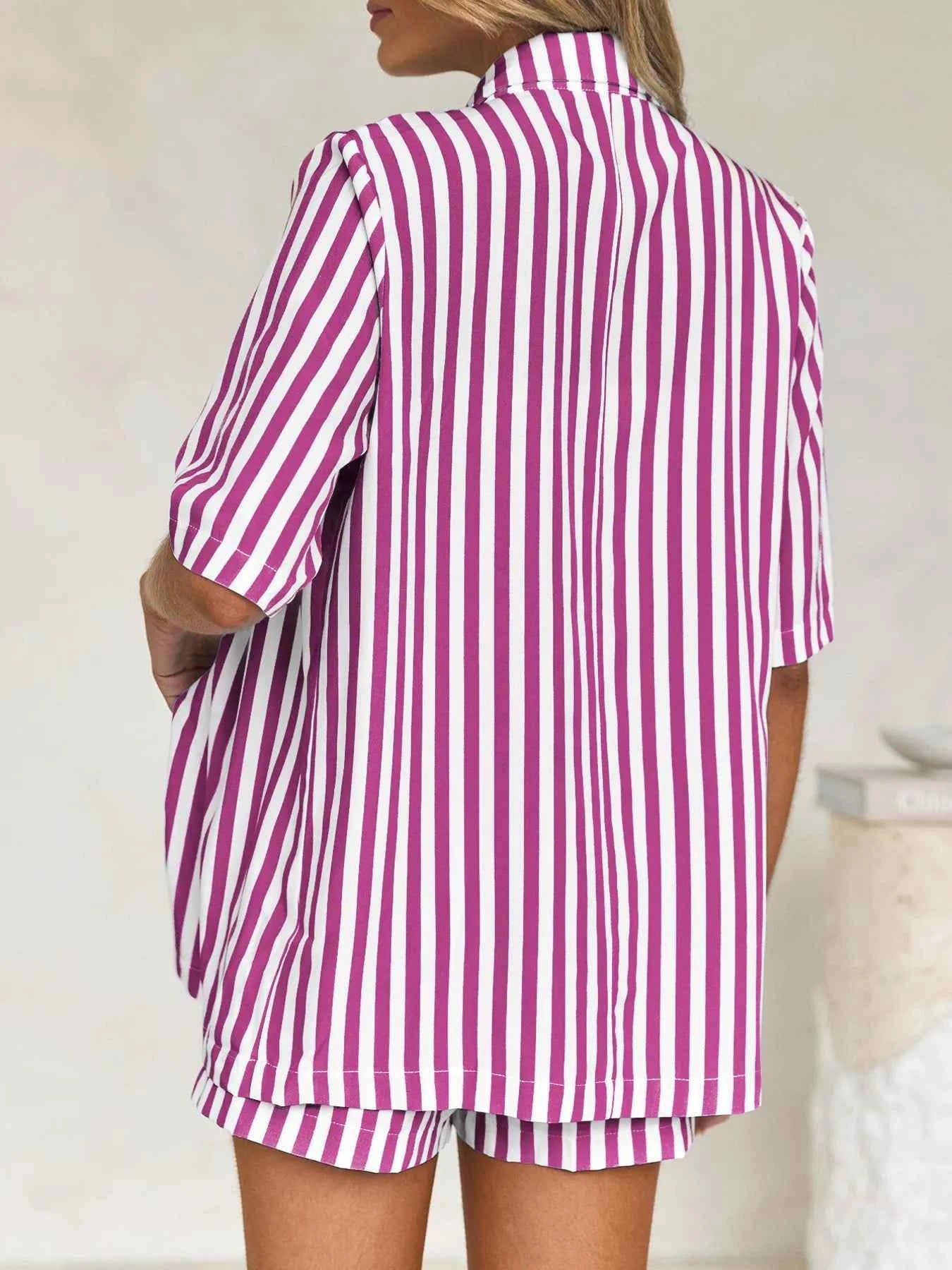 Striped Button Up Shirt and Shorts Set 7404fdf8b0144521b083dc1504154342-Max-Origin