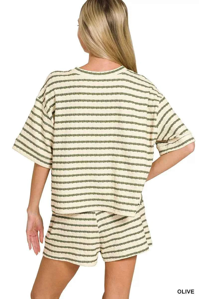 Zenana Striped Short Sleeve Tee & Shorts Set 74095c2d067d4f328b4afcf6951aa4f4-Max-Origin