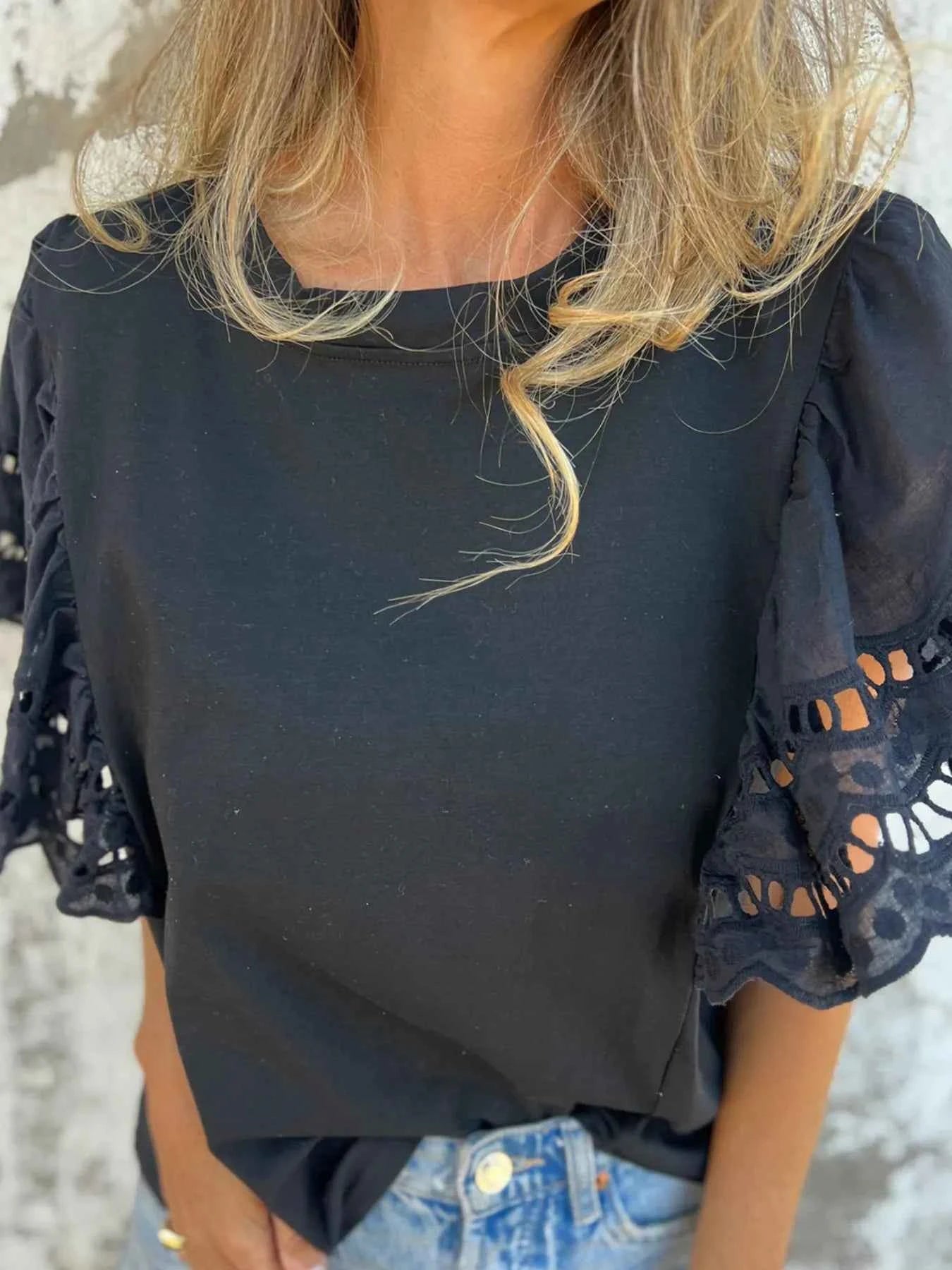 Hollow Out Sleeve Casual Blouse 741055bc39344210bae89b55304fecec-Max-Origin