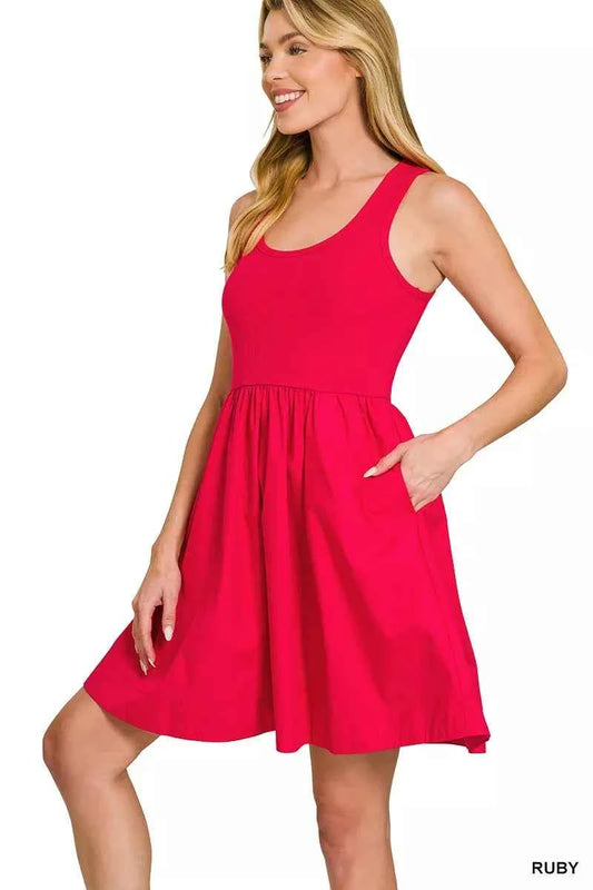 Combined Knit & Woven Midi Dress 741c856b37f841e9b41d8f0d7b5abb83-Max-Origin