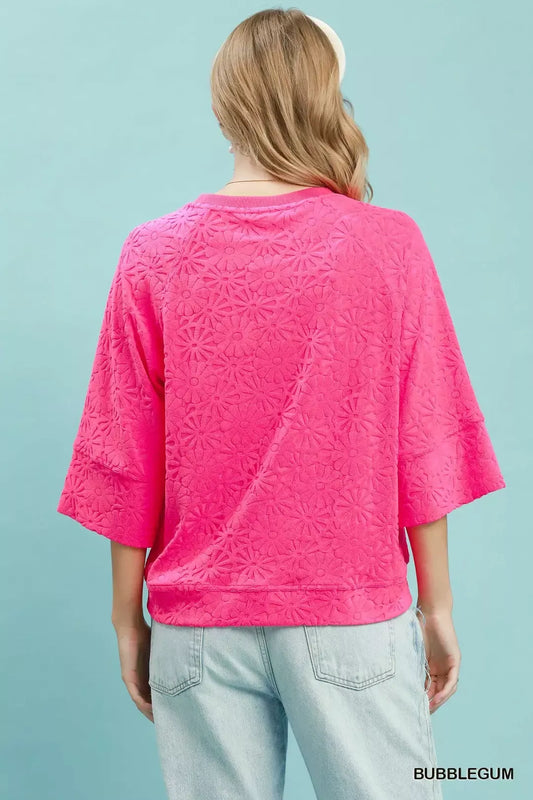 Round Neck Textured Floral Terry Blouse 74234e8c-22a3-496f-bfcf-f7de3d42afc9-Max-Origin