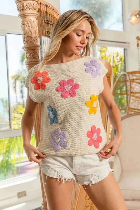 Multi Jeweled Crochet Flower Patch Sweater Vest 7428b9366c3640aa86ef22c1e20a1ff5-Max-Origin