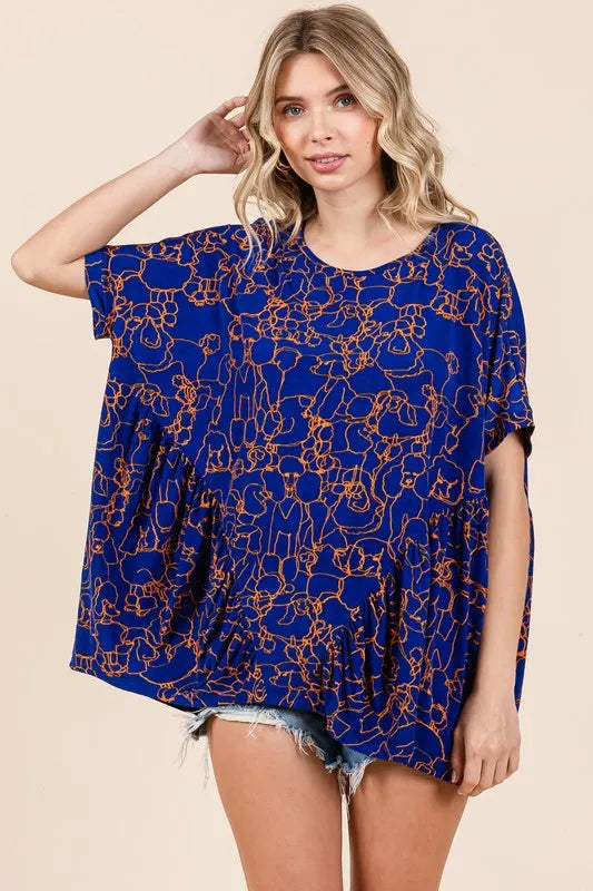 Abstract Print Round Neck Short Sleeve Top 742af3e9-e9a2-405c-ba40-7bd64e982f97-Max
