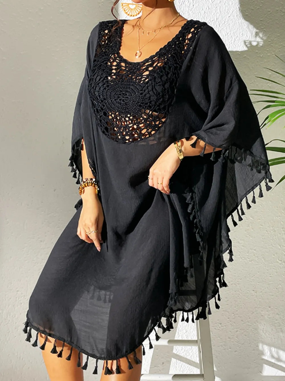Tassel Cutout Scoop Neck Cover-Up Dress 743f55d0-dde3-4ef0-ad69-f435705ab4de-Max