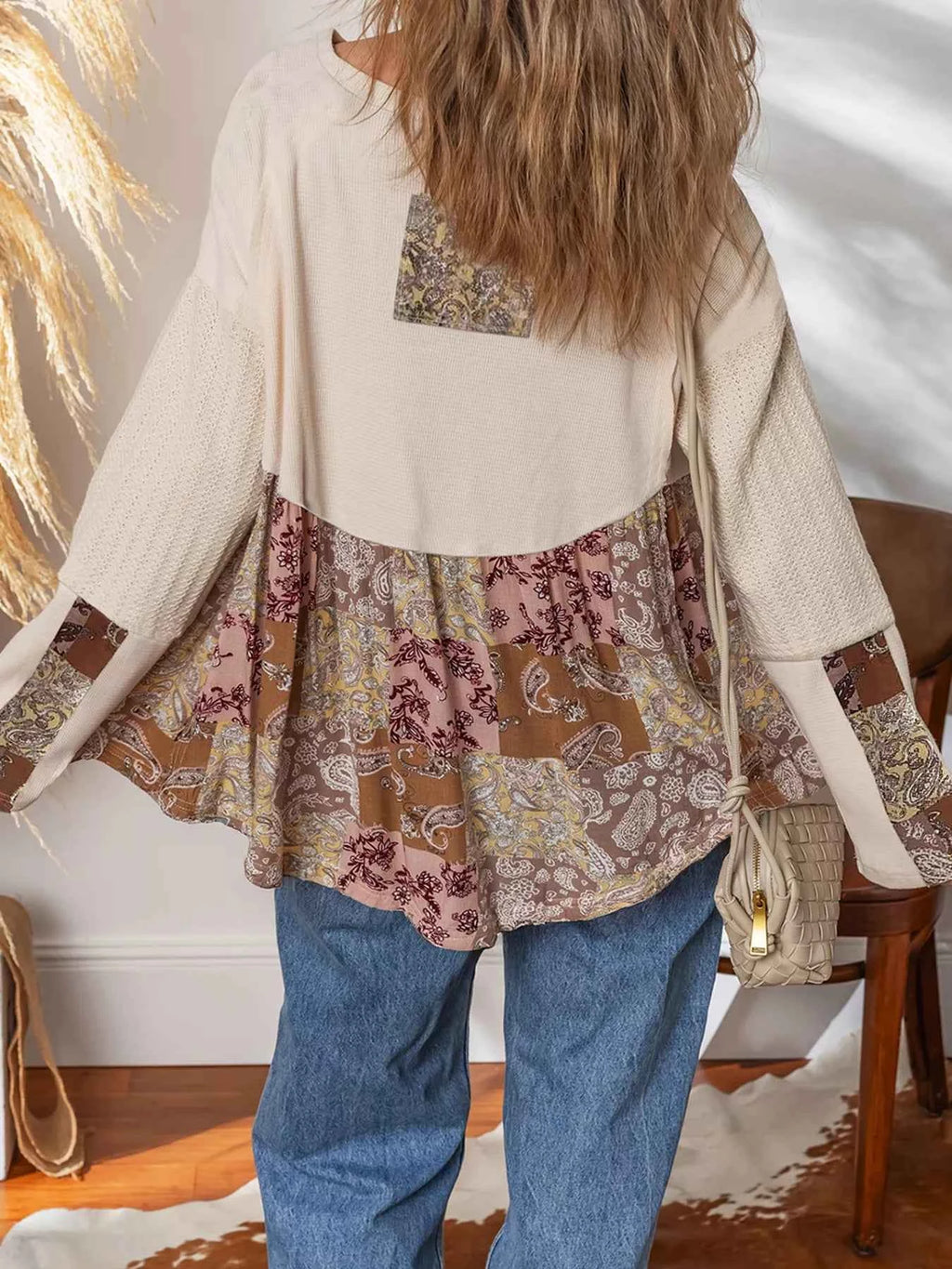 Paisley Ethnic Print Contrast Patchwork Long Sleeve Loose Top 7444ecaad6cf49e0afdea17be84af1ee-Max-Origin