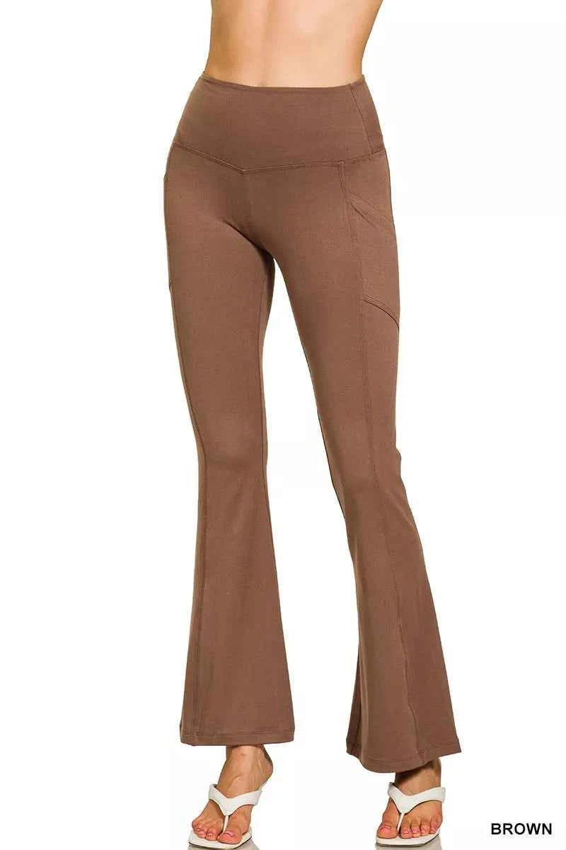 Zenana Brushed Dty Microfiber Flare Pants BROWN 744cd4bcf5f54881b9da0dff7e4a08c5-Max-Origin