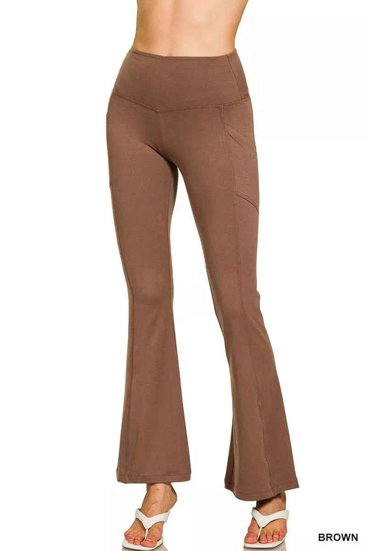 Zenana Brushed Dty Microfiber Flare Pants BROWN 744cd4bcf5f54881b9da0dff7e4a08c5-Max-Origin