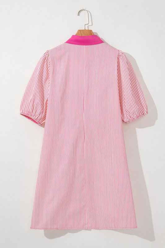 Stripe Patchwork Chest Pocket Mini Shirt Dress 744d9e4b-3bfe-4f7f-bf90-87c732ddee2a
