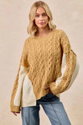 BiBi Cable Knit With Hacci Combo Sweater With Uneven Hem Detail LT MUSTARD IVORY 74511cd36c464371922f61387ee22504-Max-Origin