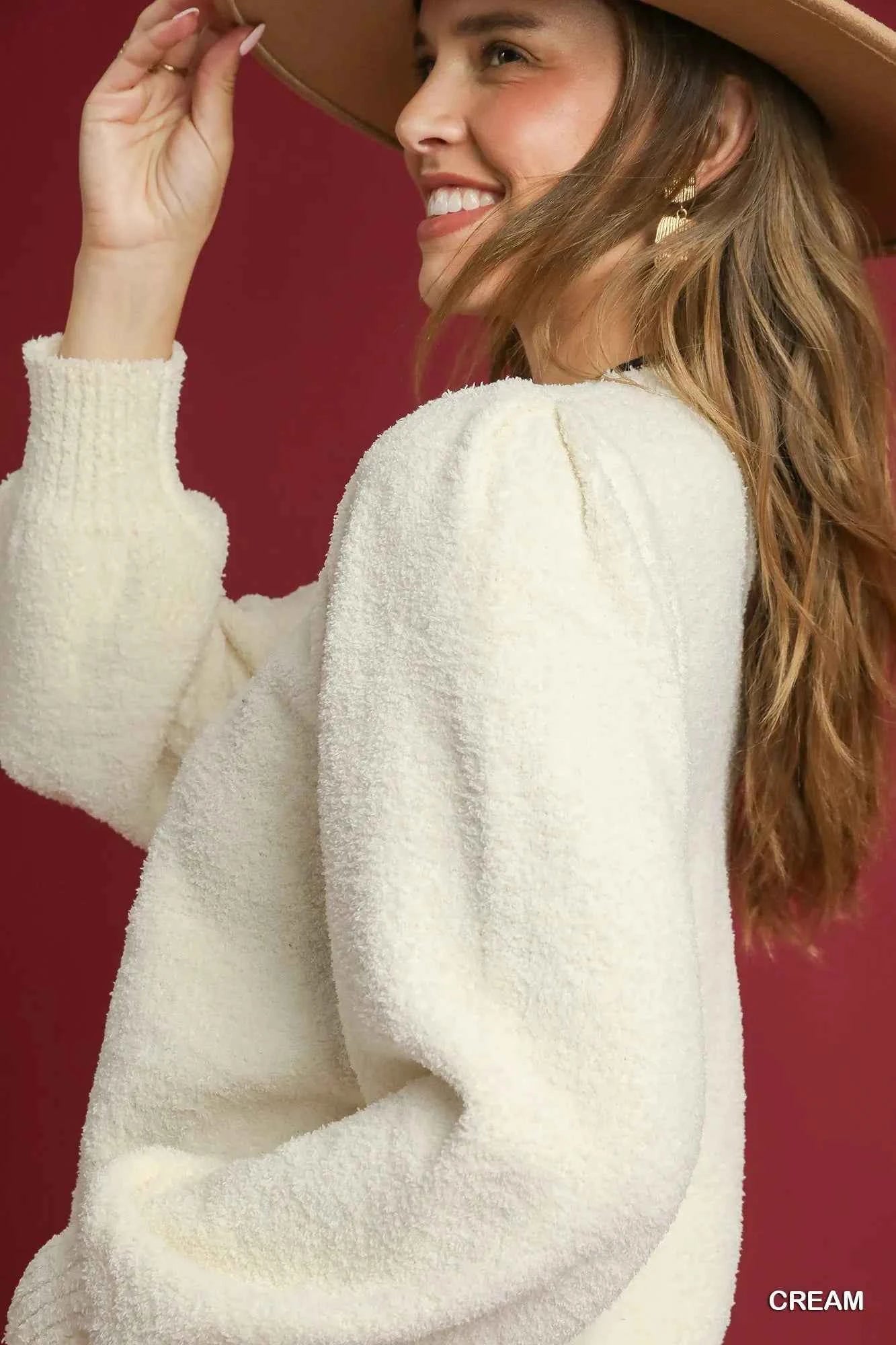 Umgee Textured Long Sleeve Sweater with Ribbed Trim 7452371c-8e59-4096-b616-a872e426877a-Max-Origin