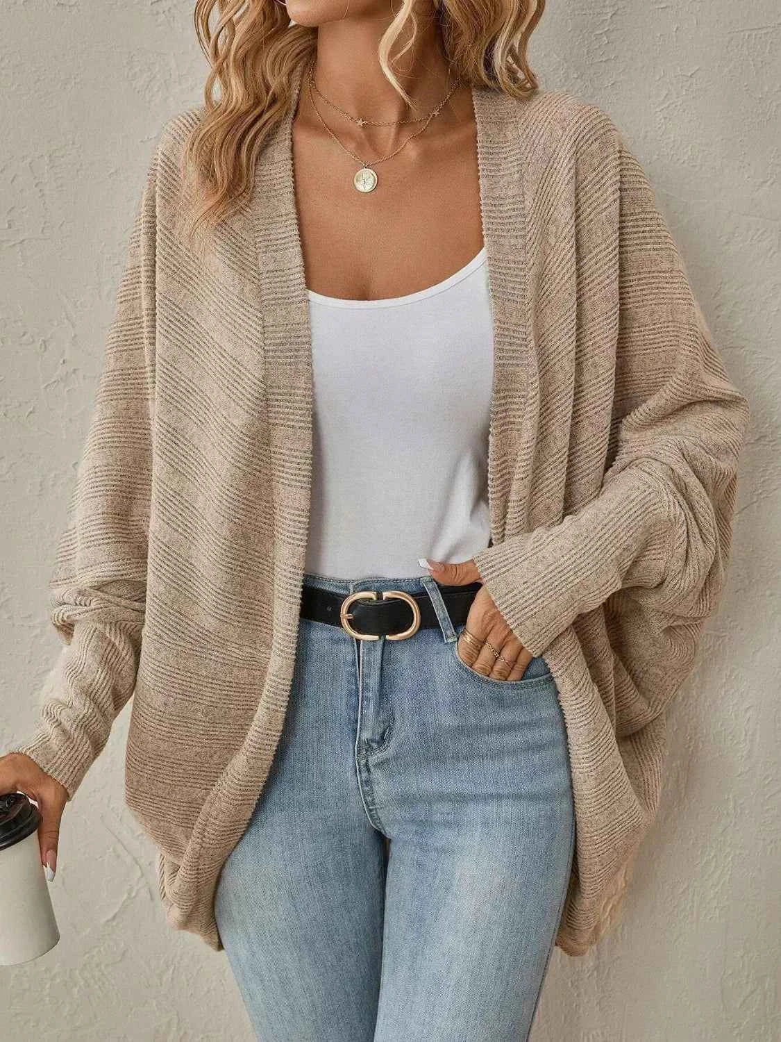 Casual Knit Open Front Cardigan Khaki 745412b0-4887-409c-ad18-79d2e4b569fb-Max-Origin