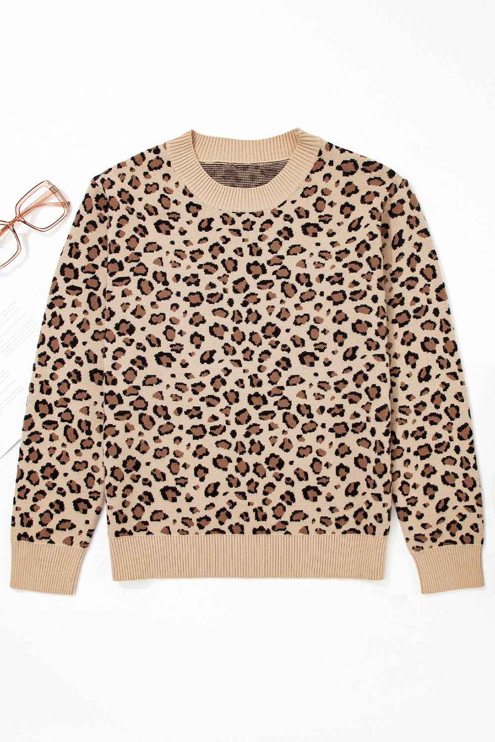 Khaki Leopard Print Dolman Sleeve Sweater 745d7ce5a9bb4dc5