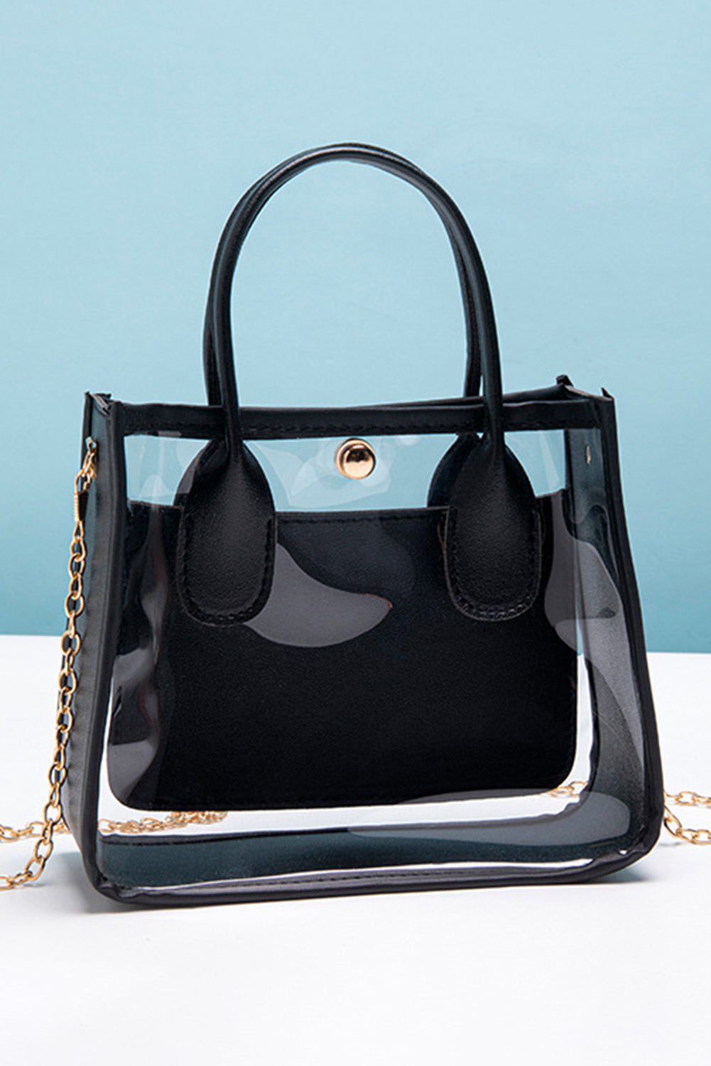 Black PVC PU Leather Chain Strap Clear Shoulder Bag 745dbb32a5bee15f