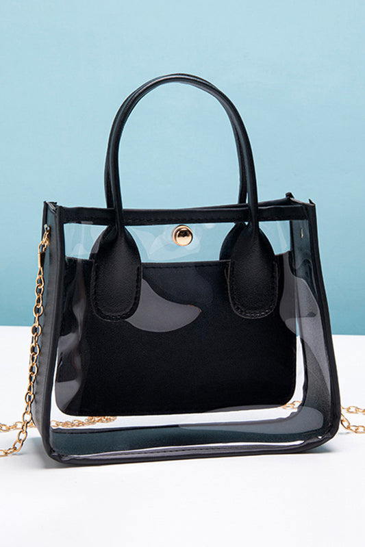 Black PVC PU Leather Chain Strap Clear Shoulder Bag 745dbb32a5bee15f