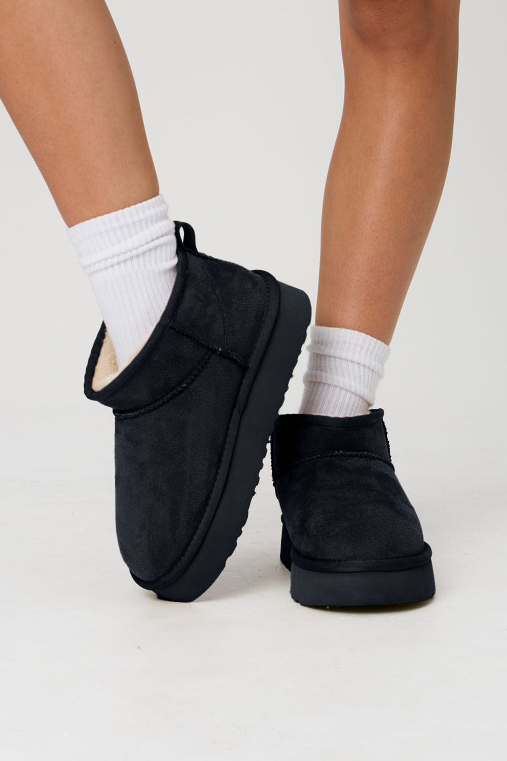 Black Faux Fur Lined Suede Ankle Snow Boots 74635b3d17917378