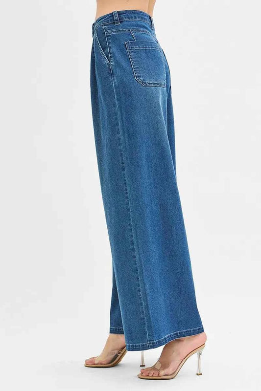 Mid Rise Fit Wide Leg Knit Denim Look Jeans 746c5cdc56ec4808abfbb27fd2802d24-Max-Origin