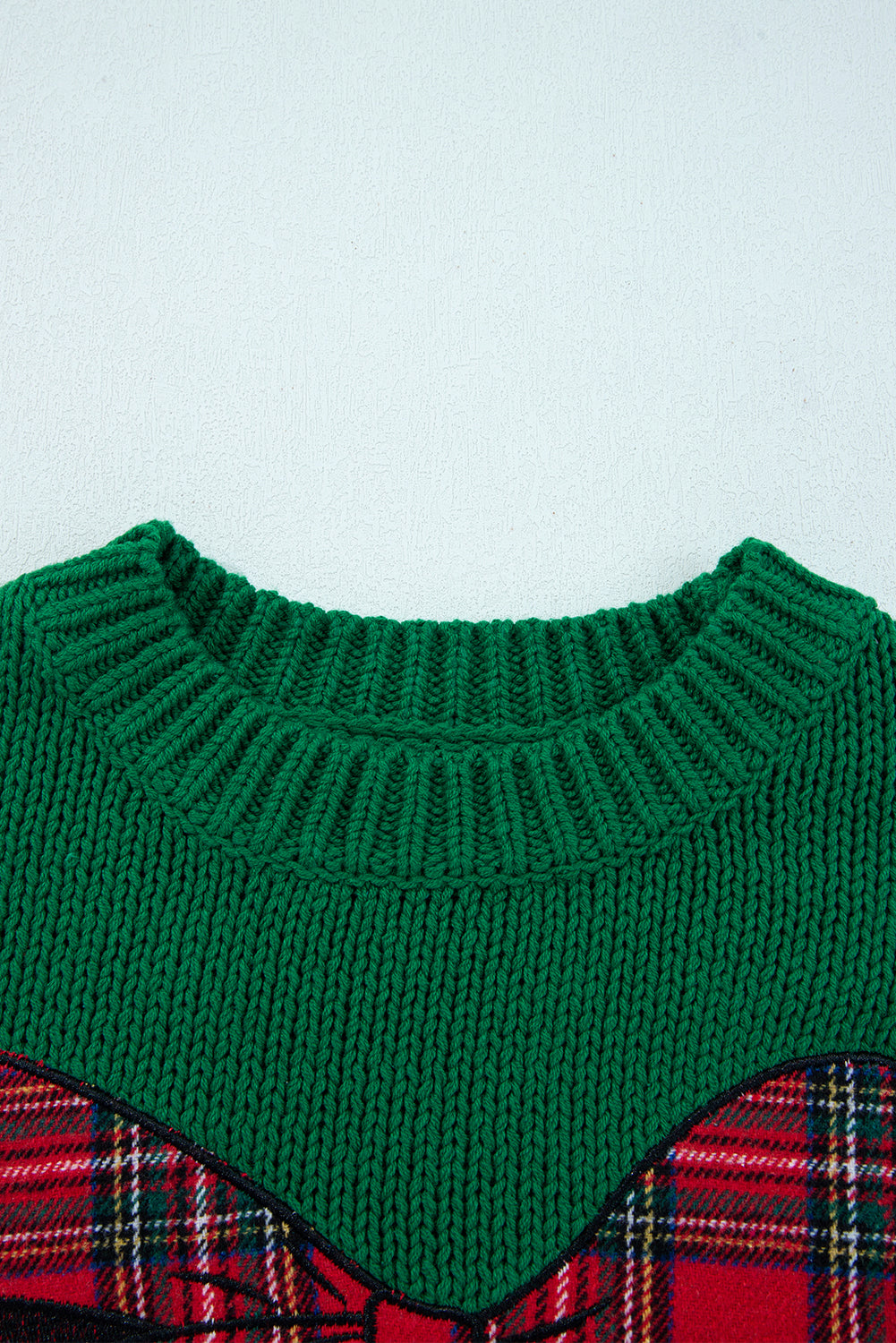 Evergreen Plaid Bow Graphic Christmas Sweater 747cc6a9068718ac
