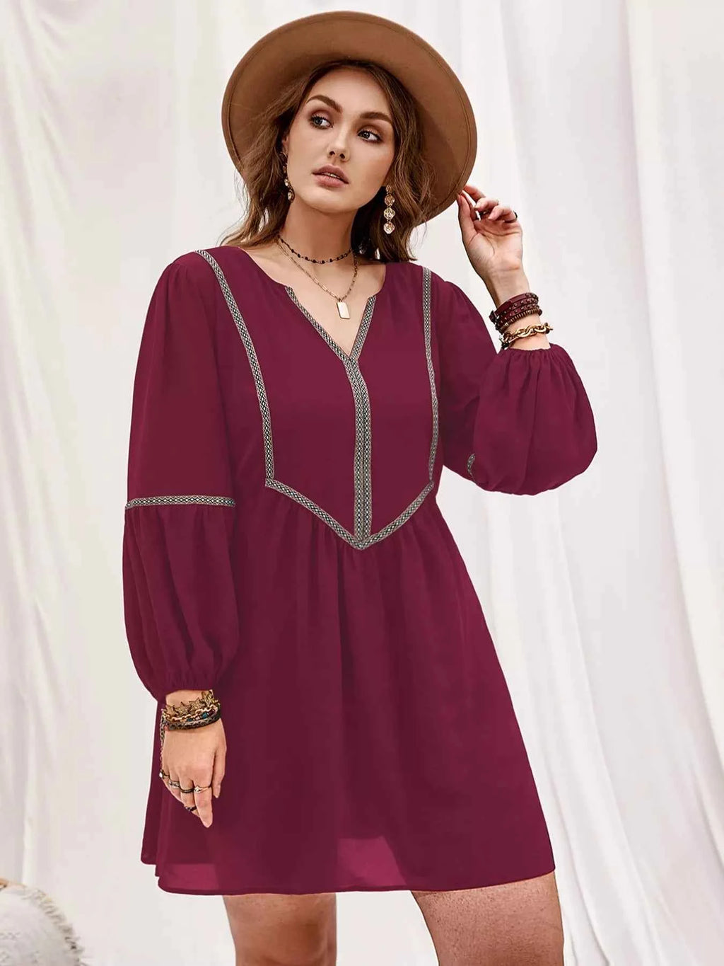 Plus Size Notched Balloon Sleeve Mini Dress 748c1a8f-5290-4a19-affe-8cc6e0ed19c8-Max-Origin