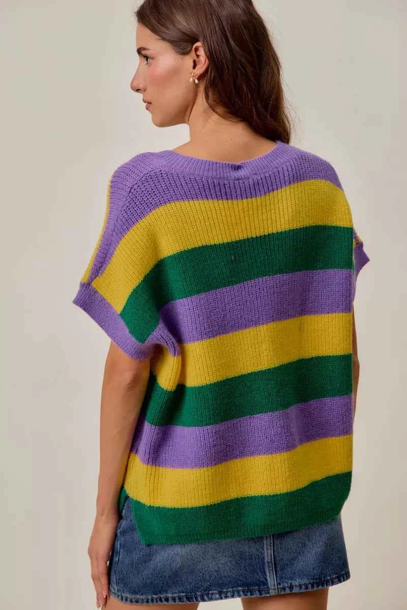 SO ME Mardi Gras Loose Fit V Neck Stripe Sweater Top 748e7ef11d5f4604a015cb6335477d22-Max-Origin
