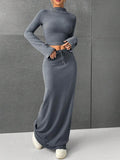 Long Sleeve Top & Drawstring Maxi Skirt Set Dark Gray 7493f02e-a8d8-40c4-a7f0-5e83e2d2f15f-Max