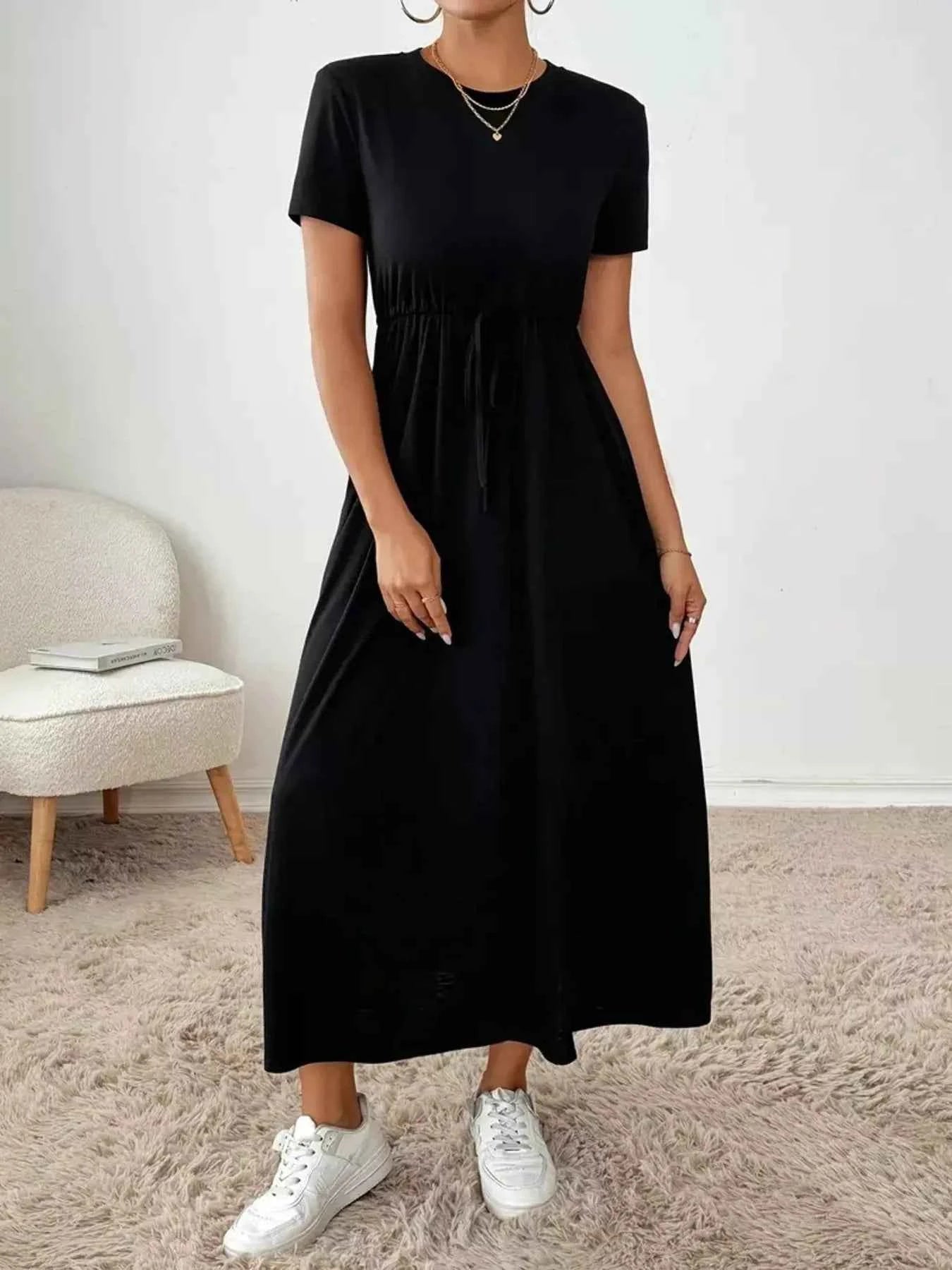 Casual Drawstring Waist Short Sleeve Tee Dress 749ac9ae38074339bdb759339bfdee5f-Max-Origin