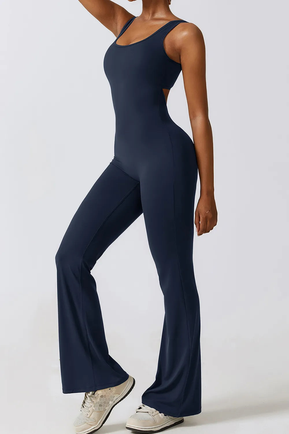 Basic Bae Cutout Ruched Bootcut Sleeveless Active Jumpsuit 74a92118-0a5e-42c5-811c-5ce9af724f11-Max