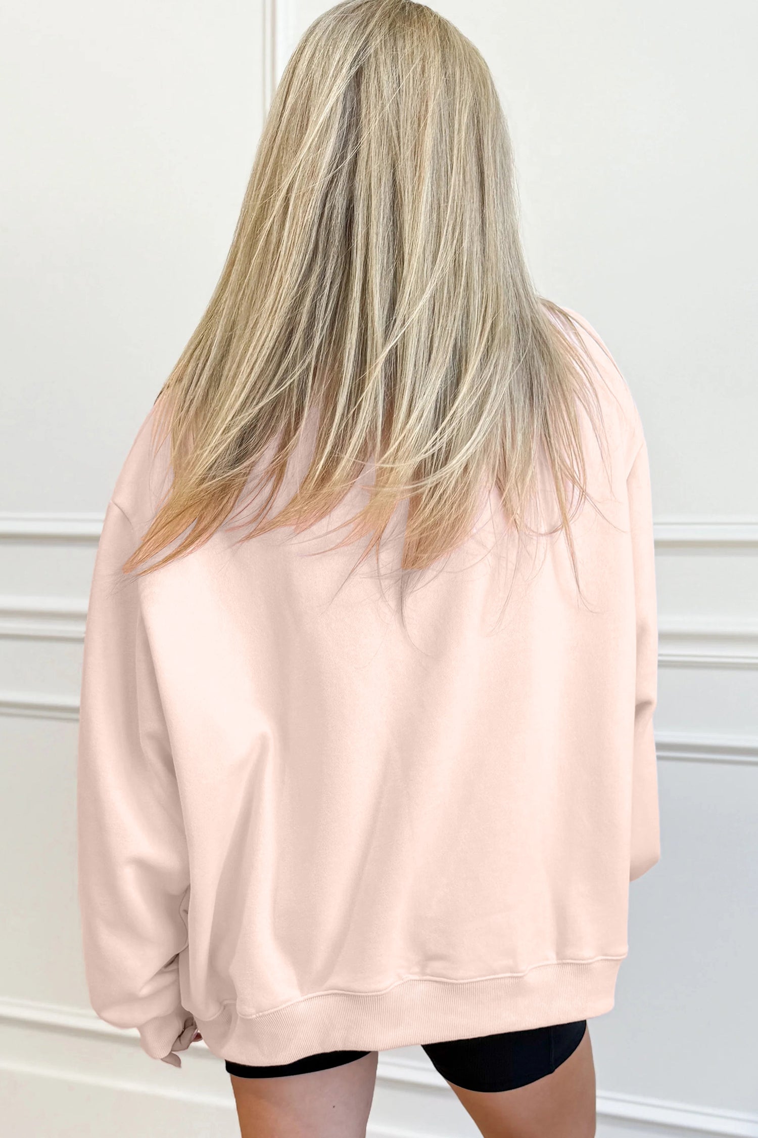 Apricot Pink TEXAS Letter Printed Mock Neck Baggy Sweatshirt 74b6db15e38ab5ad