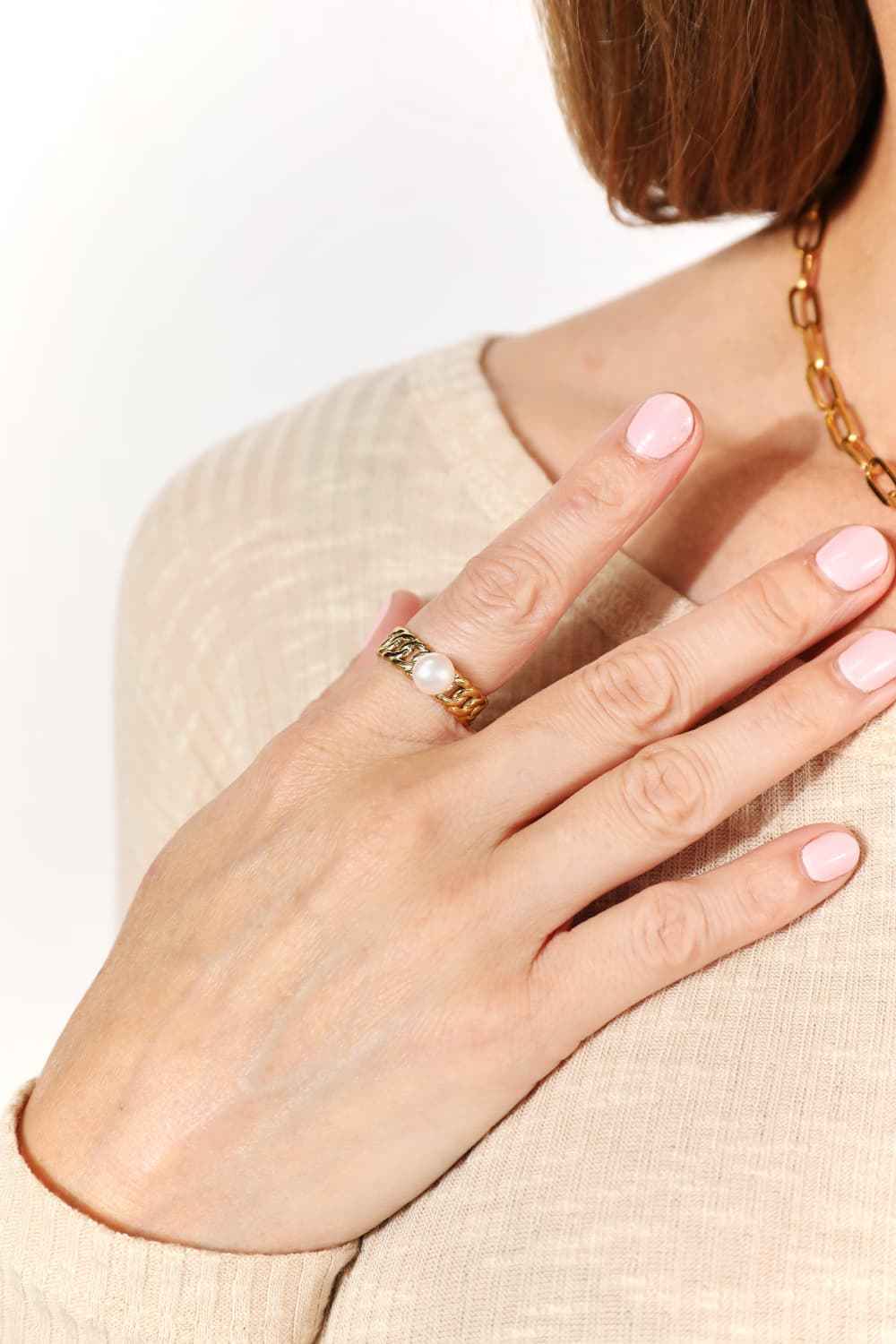 Adored Pearl Stainless Steel Open Ring Gold One Size 74bdce5009554e9184daffc38d2289fd-Max