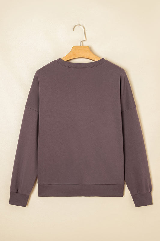 Dark Khaki Terry Bow Pattern Drop Shoulder Sweatshirt 74be1d9c1156b9ed