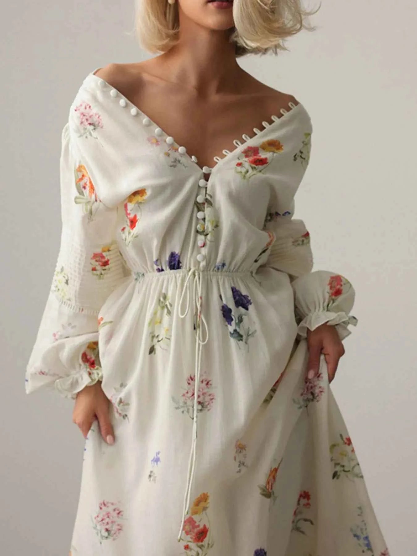 Floral Print Long Sleeve Midi Dress 74c0bdce-7dad-40cd-b95a-ad72e4f234c6-Max-Origin