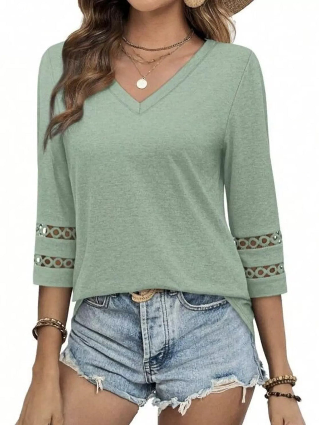 Full Size V-Neck 3/4 Sleeve T-Shirt Plus Size 74c3a2d231bd49a4b56cbfbd190b786e-Max-Origin