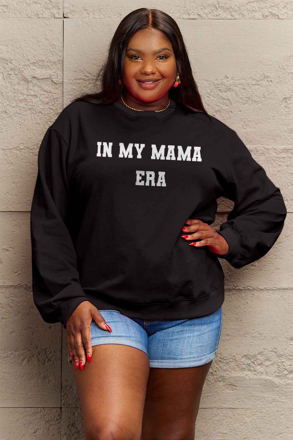 Simply Love Full Size IN MY MAMA EAR Graphic Sweatshirt 74d05eeaeb3e4a829708c03d52bfa052-Max