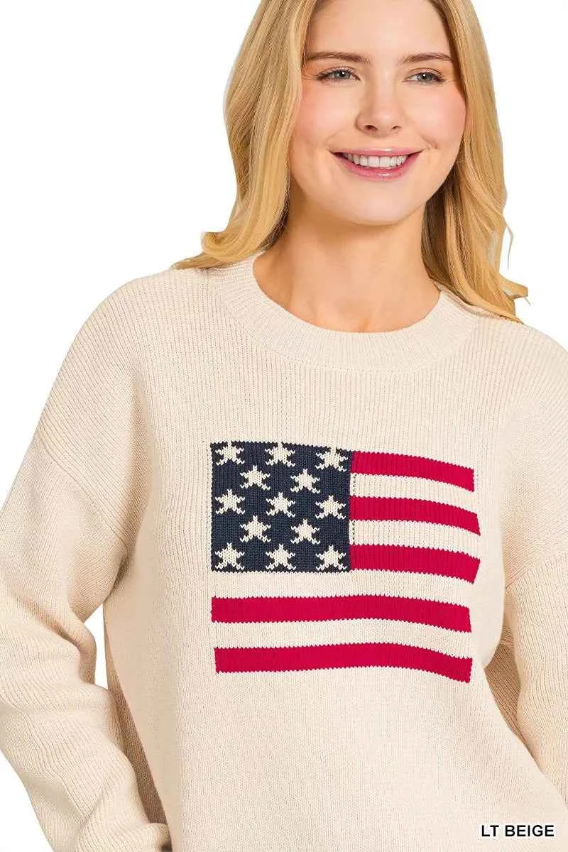 Zenana American Flag Crew Neck Sweater 74d5947e065a4130961007220f325e62-Max-Origin