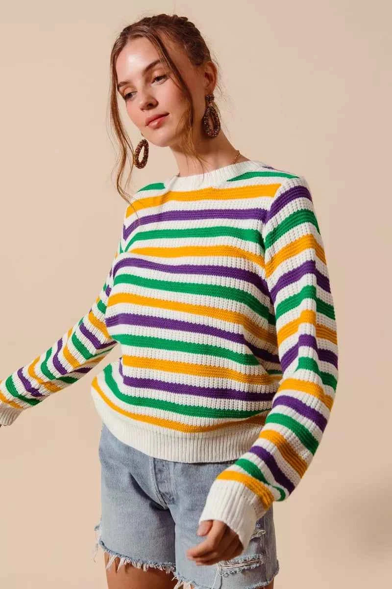 SO ME Mardi Gras Color Stripe Knit Sweater Top 74d71abd45634d5c83aec963af2df257-Max-Origin