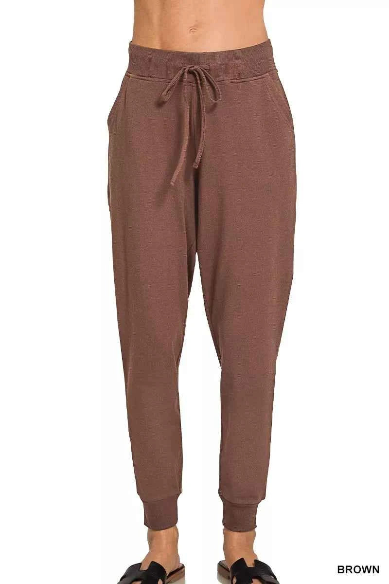 Zenana Drawstring Cotton Joggers with Pockets BROWN 74e9ac0775944952b26d0412164236e5-Max-Origin