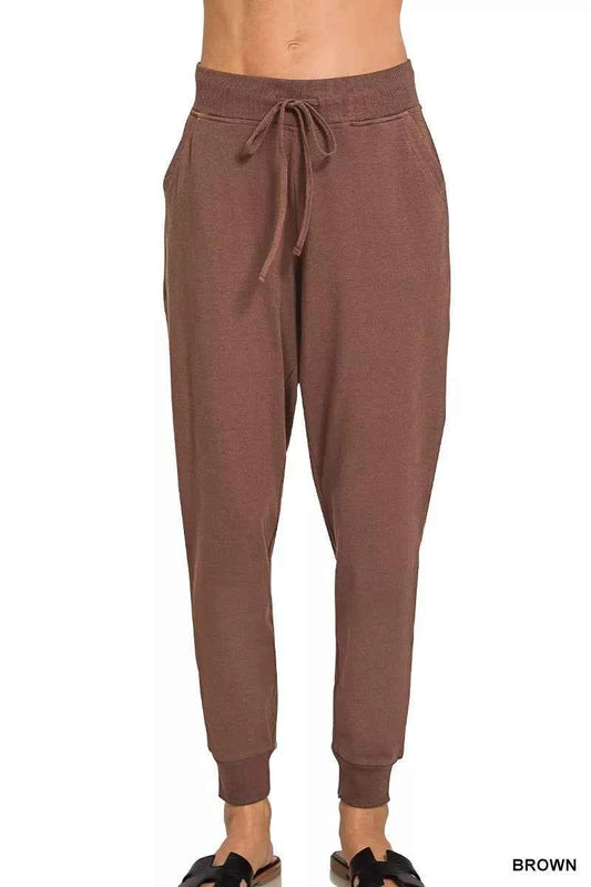 Zenana Drawstring Cotton Joggers with Pockets BROWN 74e9ac0775944952b26d0412164236e5-Max-Origin