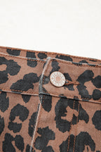 Brown Leopard Frayed Split Denim Midi Skirt 74ec8e5389ecc902