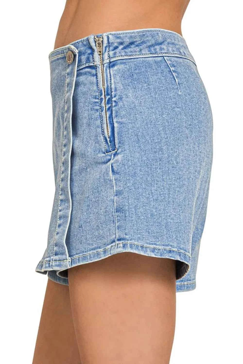 Zenana Wrap Front Skort Denim Shorts 74ee93cc-9db1-4489-a11e-2db2445d2e18-Max-Origin