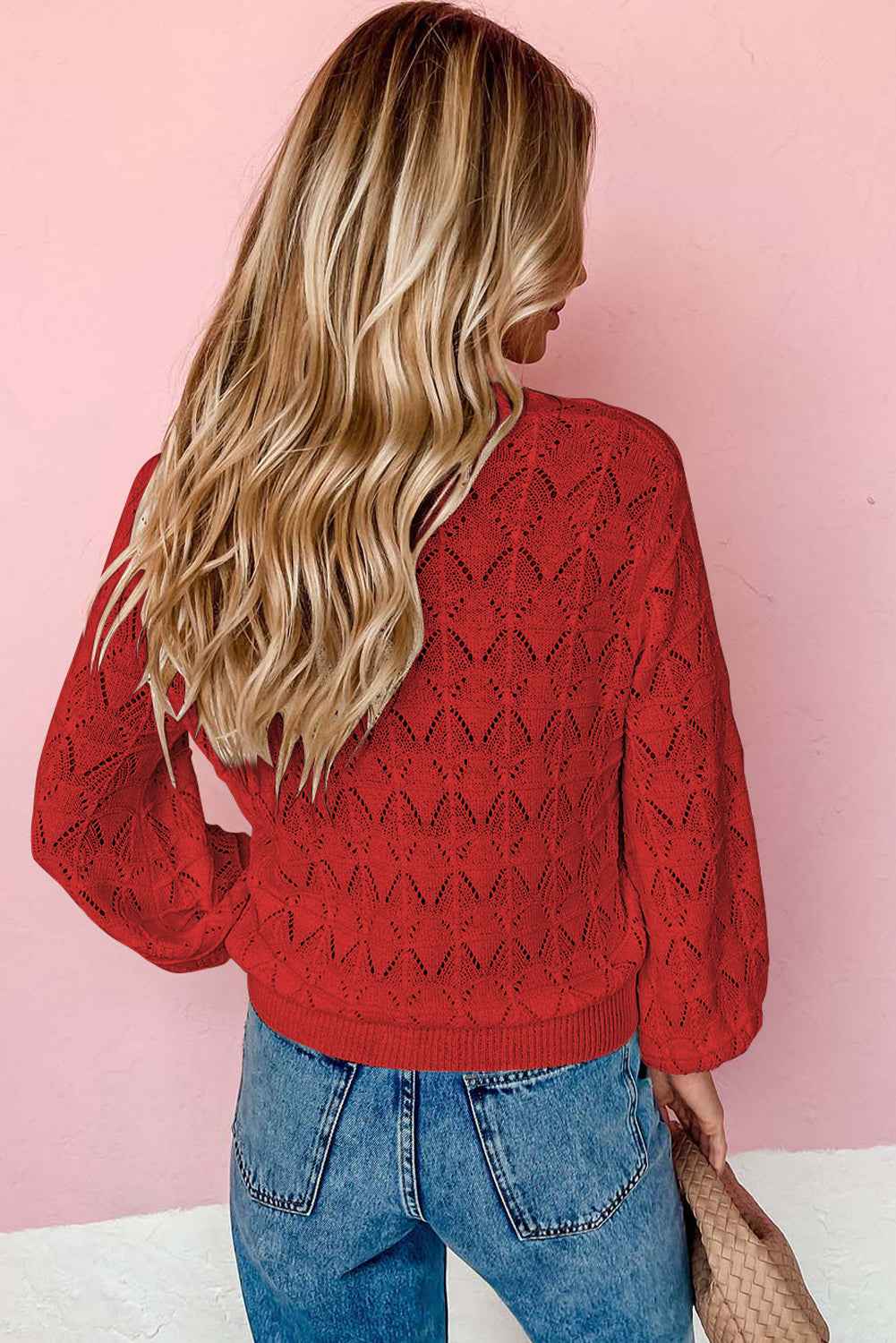 Fiery Red Lightweight Buttoned Front Crochet Cardigan 74f08da94bf7208f
