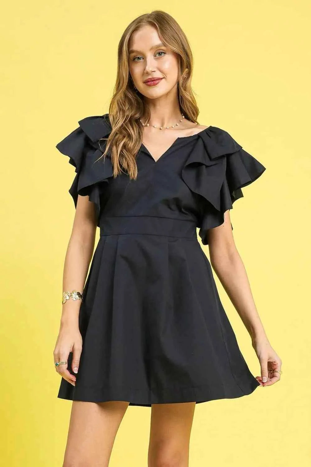 Umgee Double Ruffle Sleeve Fit and Flare Dress Black 74f87f9e-b17b-4fdd-bc90-dff0df33e279-Max-Origin