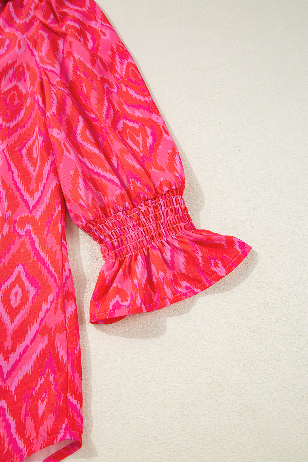 Strawberry Pink Abstract Print Puff Sleeve Shirt 75009722451316e1