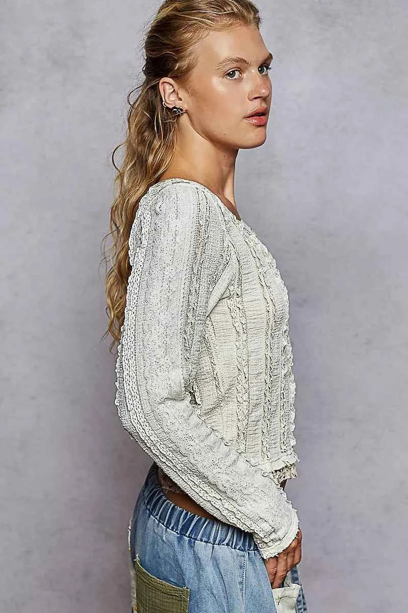 POL Texture Long Sleeve Blouse with Floral Ruffled 75062edb-1dc5-4f9d-a65c-bb576c5afb29-Max-Origin