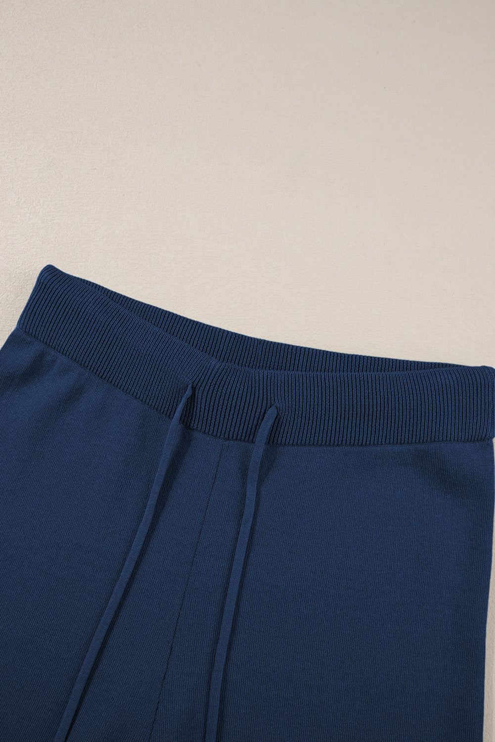 Navy Blue Loose Contrast Trim Half Sleeve Top and Drawstring Pants Set 750d7058d3e87f6a