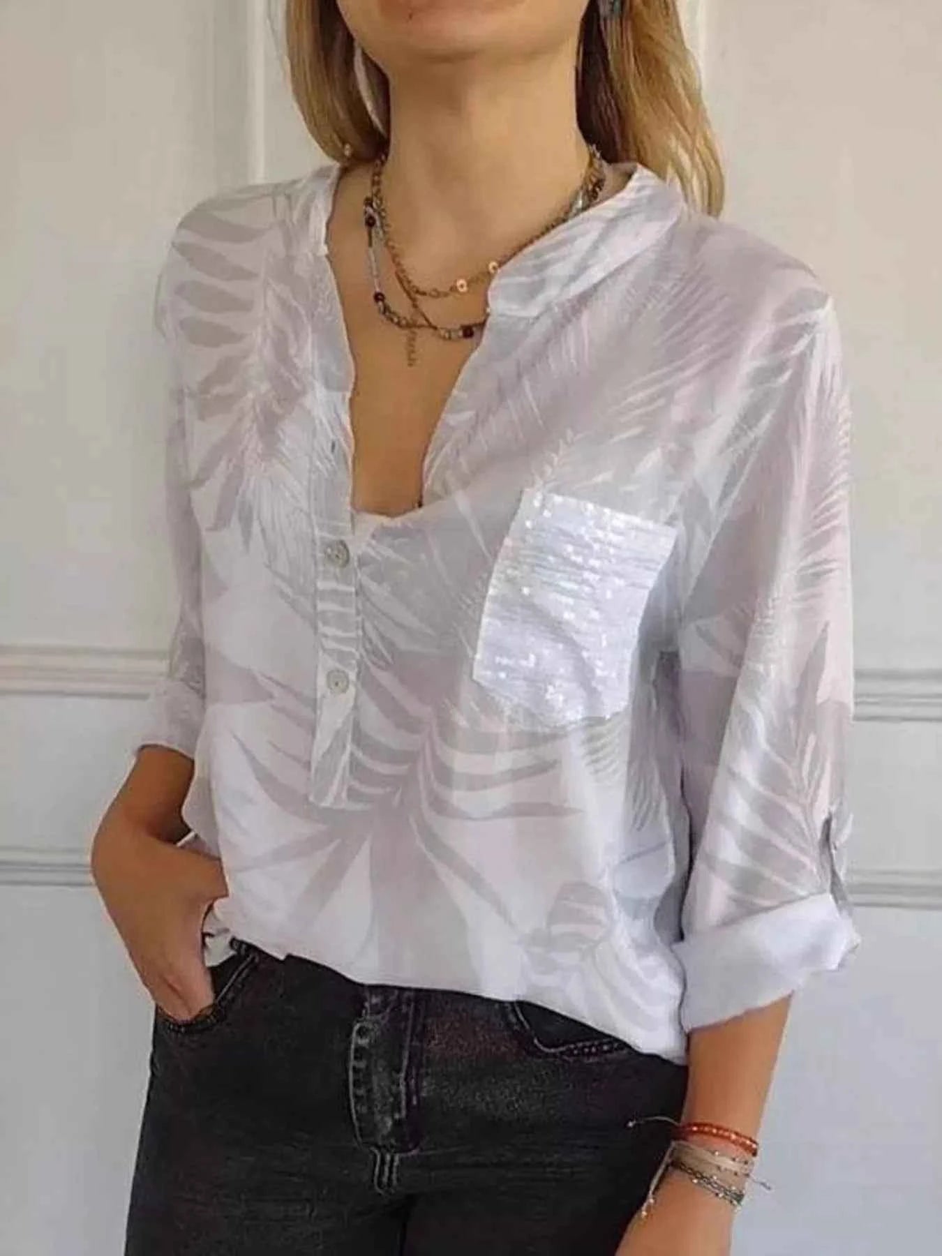 Full Size Printed Button Detail Long Sleeve Blouse Plus Size White 751548046b9e4dfb9a6b6f8a18eed2b4-Max-Origin