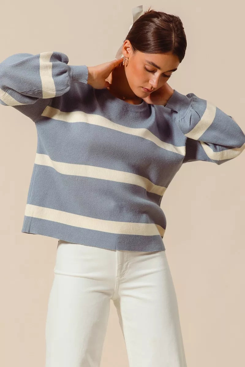 SO ME Ribbed Striped Round Neck Sweater 751d1233407840fda7eaad24a722205a-Max-Origin