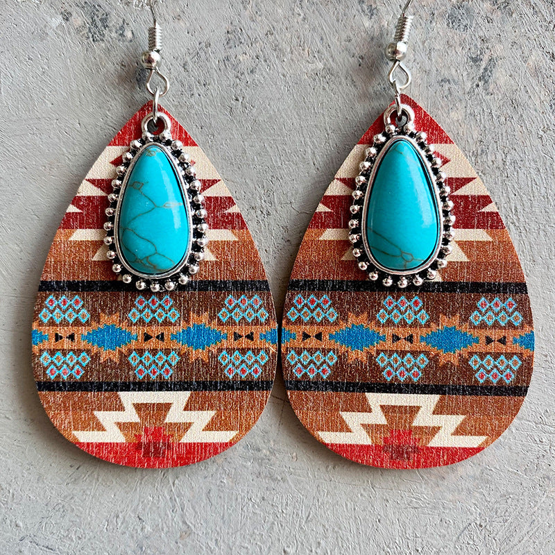 Turquoise Teardrop Shape Wooden Dangle Earrings Style A One Size 751e0d438aa441f6ad14a72123906d2e-Max