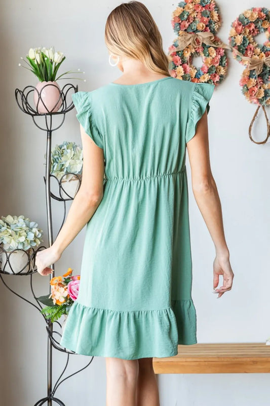 Heimish Full Size Short Sleeve V Neck Ruffled Hem Dress 751ed696-3341-41bb-92f0-e1c491fadebc-Max