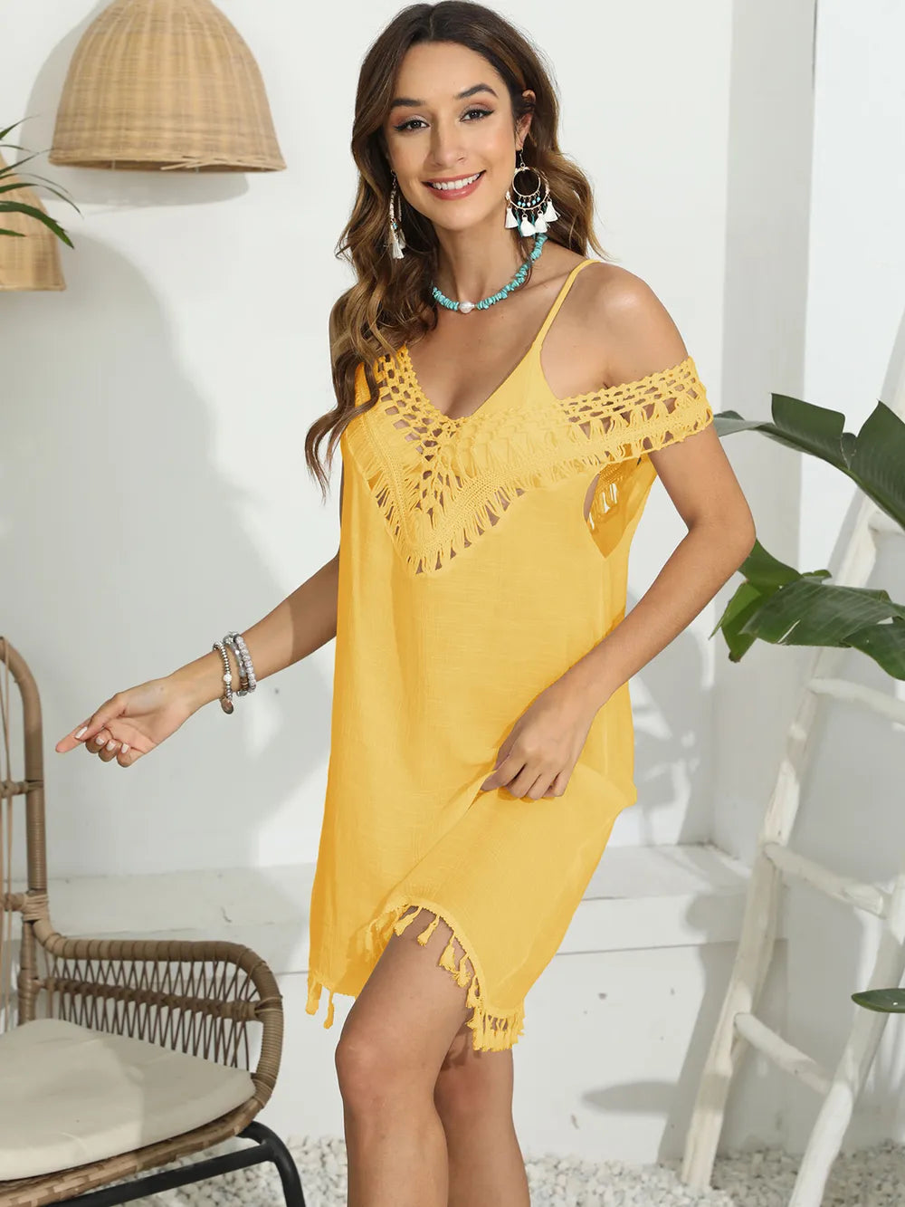 Tassel Scoop Neck Wide Strap Cover-Up 7524c209-bca8-48c8-8d40-d3770888f796-Max