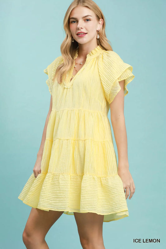 Tiered Ruffle Sleeve Textured Mini Dress 7524e6ed-d382-4a1e-bfa7-b0aa3c6a0cdf-Max-Origin