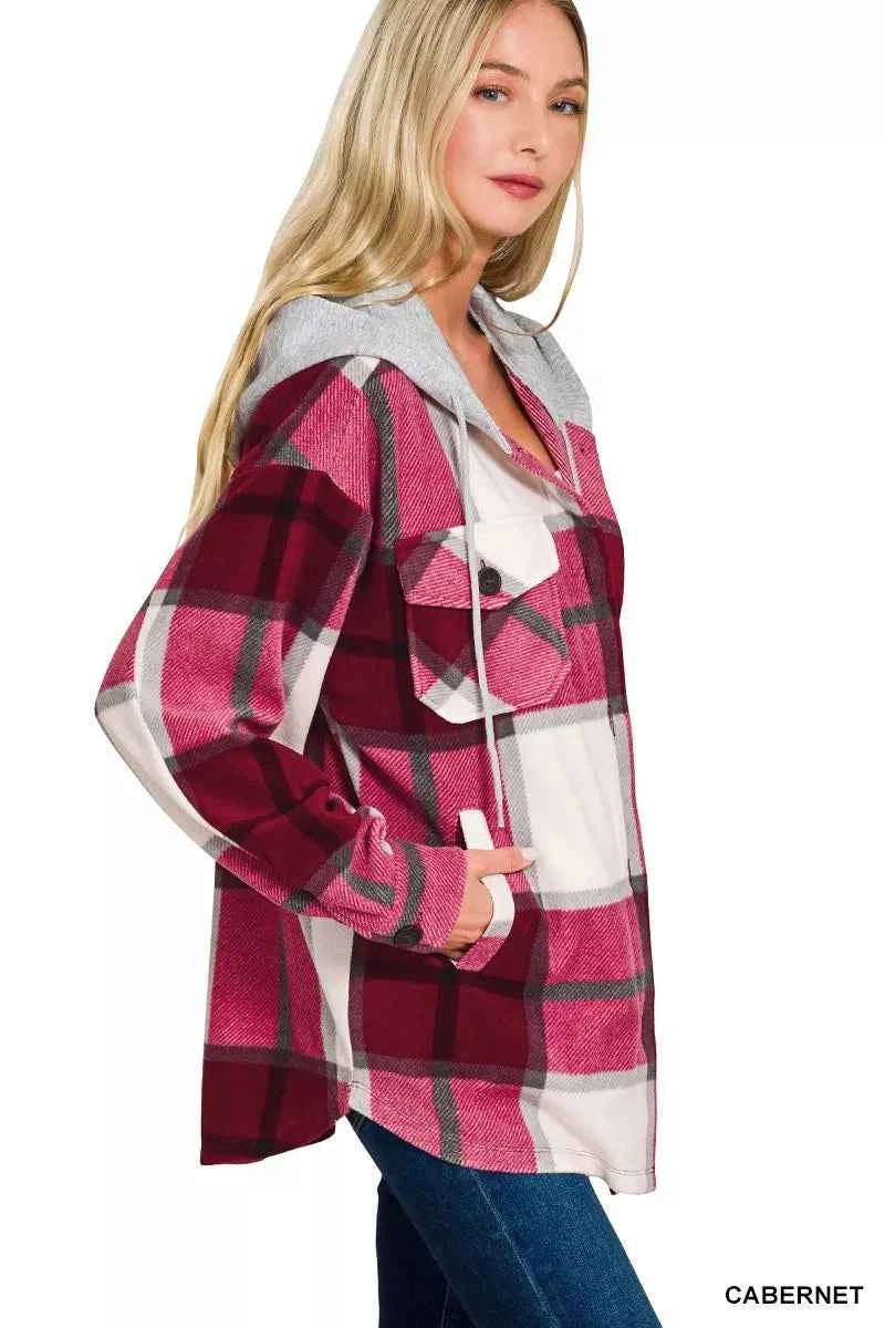 Zenana Plaid Drawstring Hooded Fleece Shacket 7527bc2da9404f82b7758efcfcb12818-Max-Origin